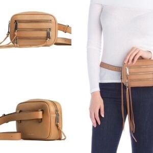 Rebecca Minkoff 3 Zip Tan Genuine Leather Belt Bag